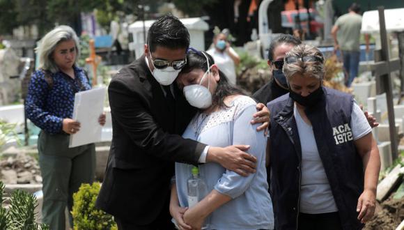 Familiares reaccionan cerca del ataúd de un hombre, durante su funeral en el cementerio local, mientras continúa el brote de la enfermedad por coronavirus (COVID-19) en la Ciudad de México. (Foto: REUTERS / Henry Romero).