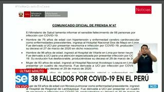  Coronavirus en Perú: se eleva a 38 la cifra de fallecidos por COVID-19 
