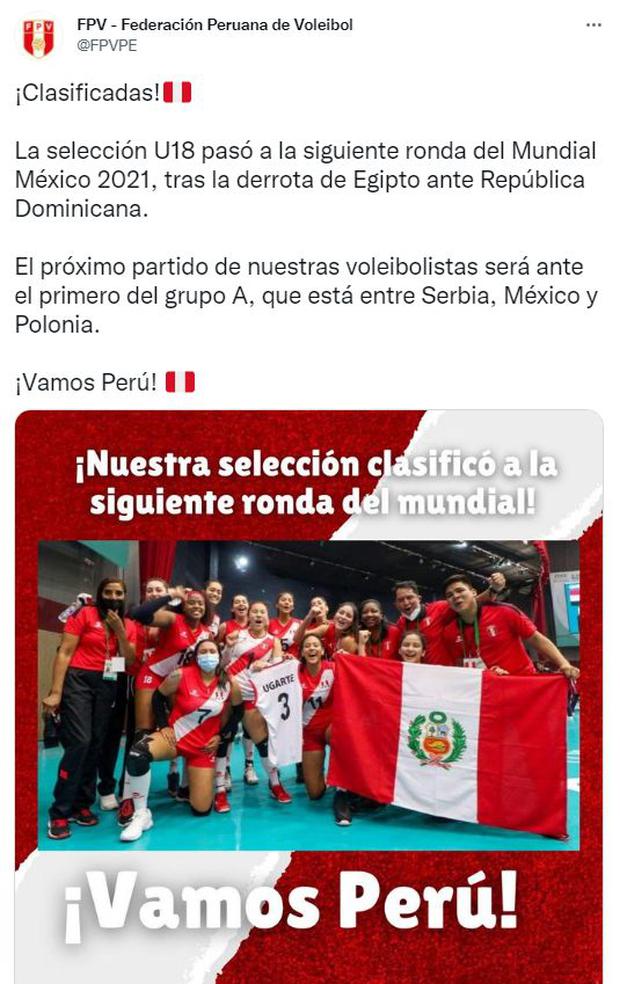 Perú clasificó a los octavos de final del Mundial Sub18 de vóley