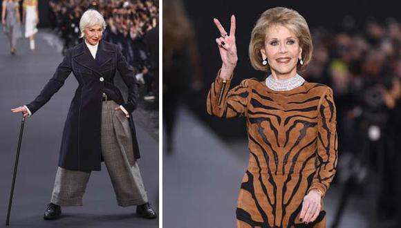 Helen Mirren y Jane Fonda se lucieron en la pasarela del Paris Fashion Week. (Foto: AFP)