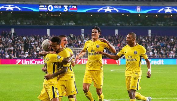 PSG goleó 4-0 al Anderlecht en Bruselas con tantos de Mbappé,
 Cavani, Neymar y Di María. (Foto: EFE)