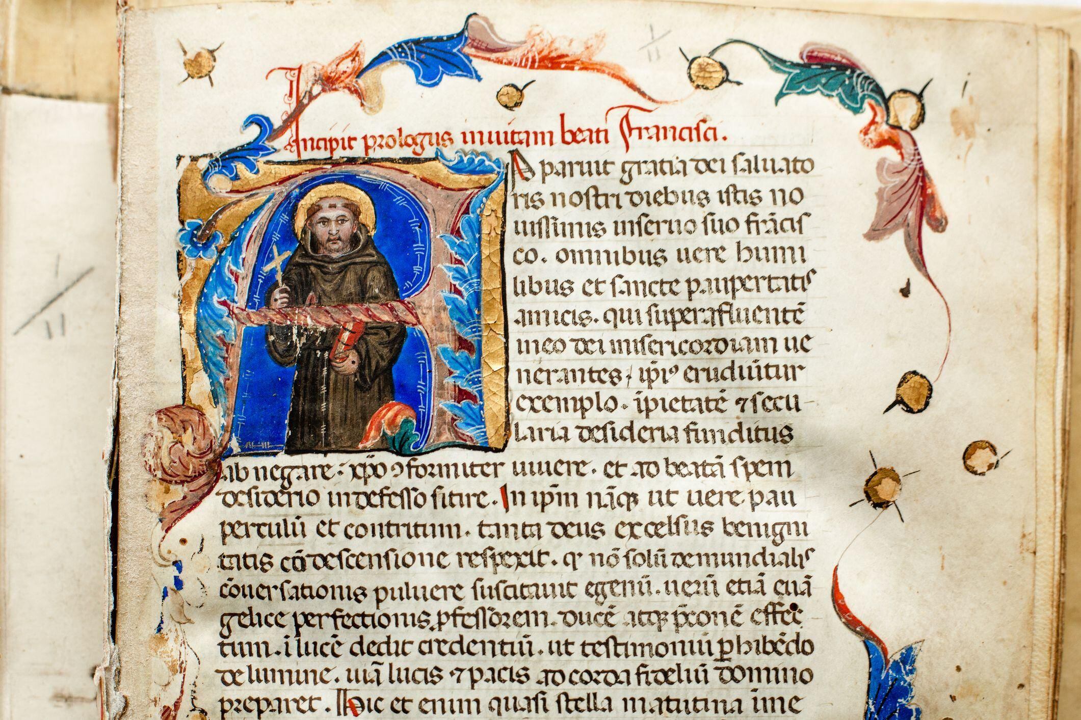 Ilustraciones al margen de un manuscrito con San Francisco de Asís. (GETTY IMAGES).