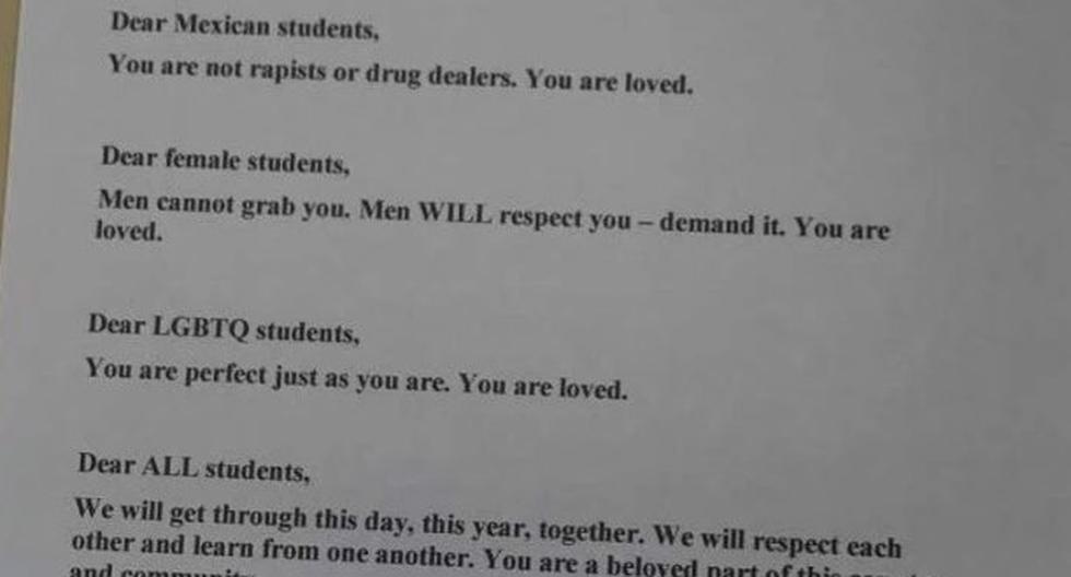 La conmovedora carta de una maestra a sus alumnos de minorías que se volvió viral. (Foto: Twitter)