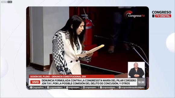 Denuncia contra la congresista María del Pilar Cordero