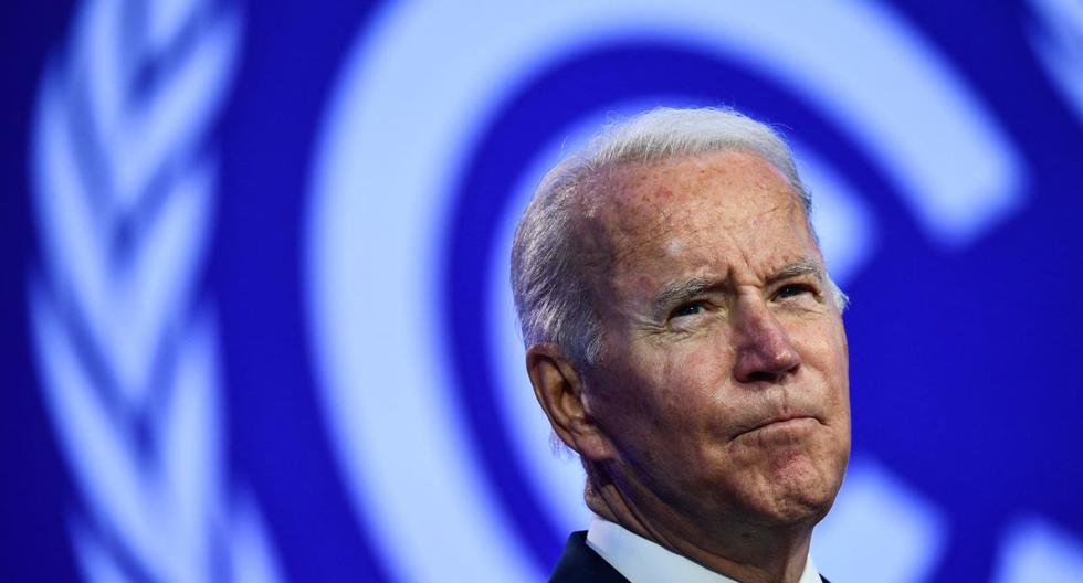 El presidente de Estados Unidos, Joe Biden, habla en la Cumbre de Líderes Mundiales de la Conferencia de las Naciones Unidas sobre el Cambio Climático COP26 en Glasgow, Escocia, el 1 de noviembre de 2021. (BRENDAN SMIALOWSKI / AFP).