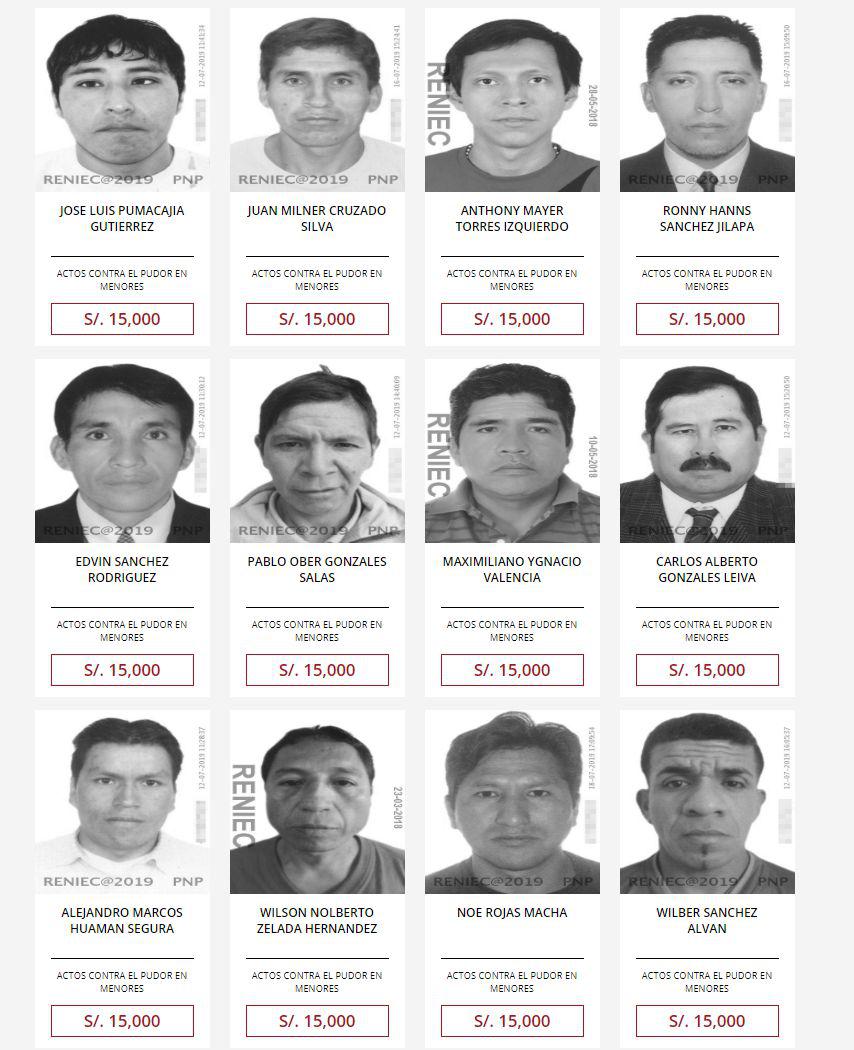 Los más buscados por el delito de actos contra el pudor en agravio de menores