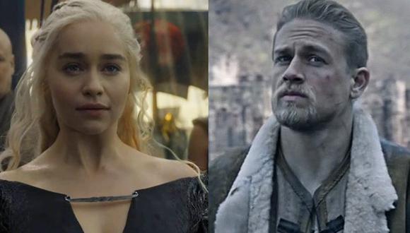 &quot;Game of Thrones&quot;. De izquierda a derecha Emilia Clarke como Daenerys Targaryen y Charlie Hunnam como el rey Arturo. (Fotos: HBO/ Warner Bros.)