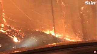 YouTube: Un padre y su hijo logran escapar en auto de un incendio forestal | VIDEO