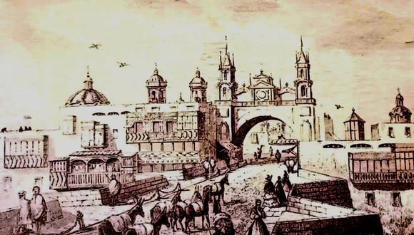 Grabado del puente de piedra, tomado de “El viajero ilustrado”, de 1878 (Foto: Fondo Antiguo de la Biblioteca de la Universidad de Sevilla)