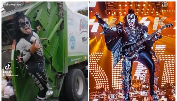 Recolector de basura viste como Gene Simmons de Kiss para trabajar y el músico lo elogia en Twitter. (Foto: TikTok drakoshow | Instagram genesimmons)