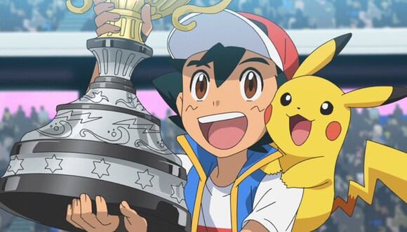 Ash Ketchum celebrando su título mundial junto a Pikachu, su mejor amigo (Foto: Toei Animation)