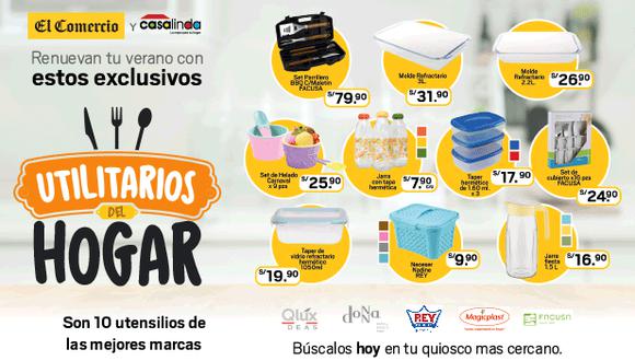 Son 10 utensilios de las mejores marcas para renovar tu hogar, entre ellos tenemos, moldes refractarios, jarras de vidrio, set de cubiertos x 16 piezas FACUSA, Set Parrillero con maletín FACUSA, entre otros.