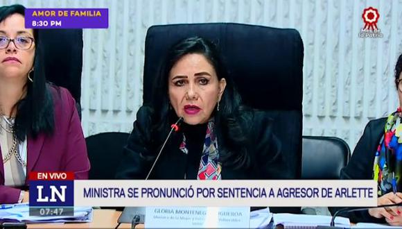La ministra Gloria Montenegro se pronunció tras sentencia contra Adriano Pozo por tentativa de feminicidio en agravio de Arlette Contreras. (Latina)
