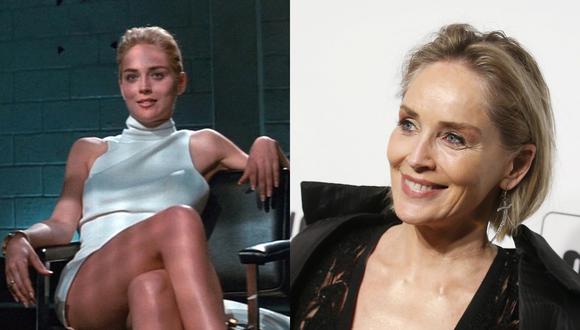 A la izquierda, Sharon Stone en "Bajos instintos" (1992). A la derecha, en 2019. Fotos: Difusión/ AFP.
