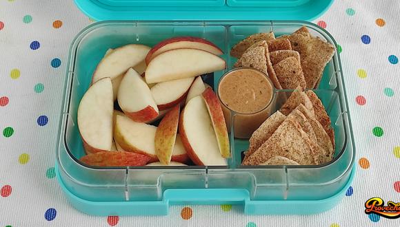 Receta de lonchera saludable con manzanas, pita chips y mantequilla de maní. (Foto: Archivo Colette Olaechea)