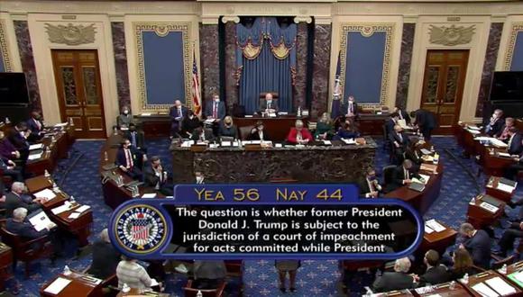 El Senado de Estados Unidos votó 56-44 a favor de la constitucionalidad del histórico impeachment a Donald Trump por el asalto al Capitolio. (EFE).