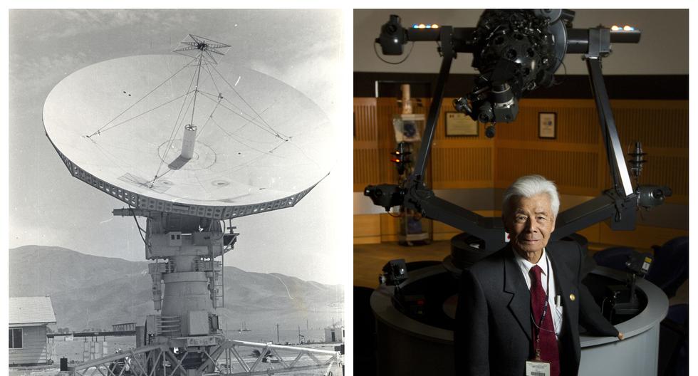 En 1959, el IGP firmó un convenio con la NASA para construir un observatorio de rastreo de satélites cerca de Ancón. Esta antena Mini Track ya No está operativa, pero sigue en el lugar. derecha: El Radio Observatorio de Jicamarca en 1961.  Der: el ingeniero Ishitsuka (fallecido en el 2018), quien por 50 años gestionó estudios de astronomía en el Perú. (Fotos: archivo IGP)