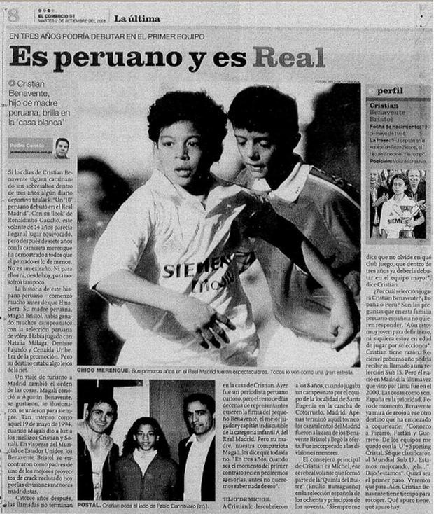 Primer artículo del diario El Comercio sobre Cristian Benavente.