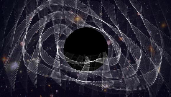 Representación artística de un agujero negro recién formado y las tenues ondas que emite. (Foto:Maximiliano Isi / NASA)