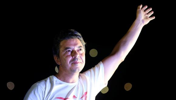 Marcelo Gallardo y la presentación de la cuarta Copa Libertadores al Monumental | Foto: EFE