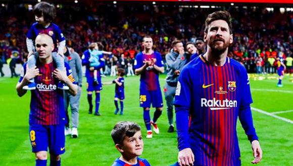 Lionel Messi con su primogénito en la cancha tras ganar la Copa del Rey. (Foto: Instagram)
