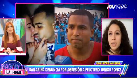 Bailarina Jhajayra Aliaga denuncia al futbolista Junior Ponce. (Foto: Captura Magaly TV: La Firme).