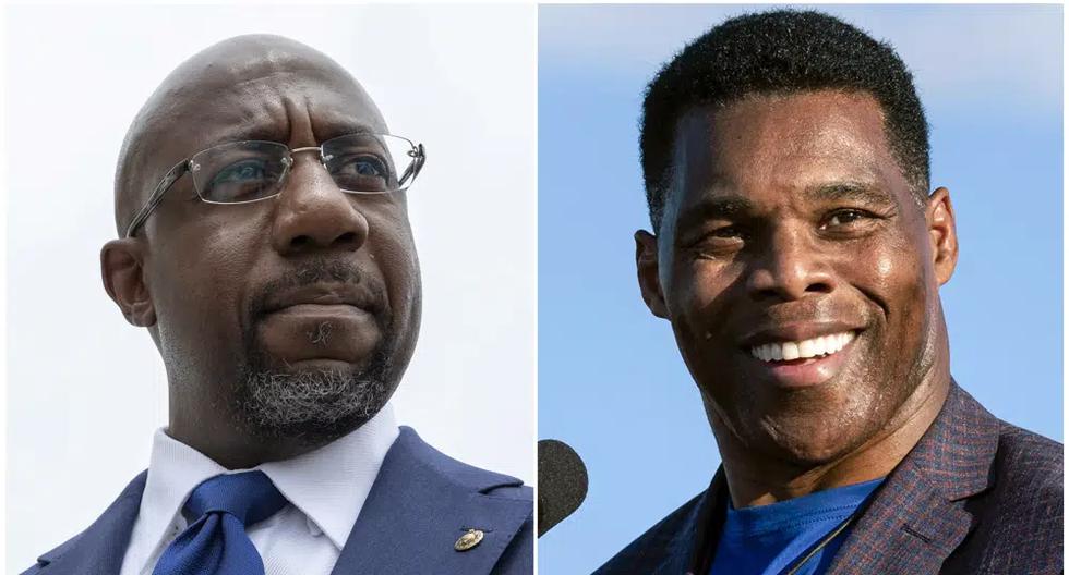 Esta combinación de fotos muestra al senador demócrata Raphael Warnock (der) y al candidato republicano al Senado por Georgia, Herschel Walker. (Foto: AP).