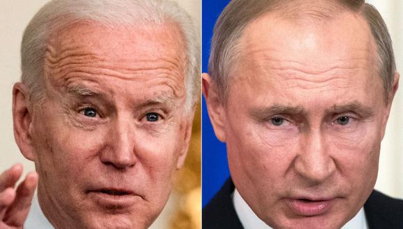 El presidente de Estados Unidos, Joe Biden (izq) y su homólogo de Rusia, Vladimir Putin, se reunirán en un caumbre por Ucrania. (PAVEL GOLOVKIN, ERIC BARADAT / AFP).