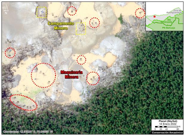 Imágenes satelitales que muestran el impacto de la minería ilegal en Madre de Dios. Foto: MAAP.