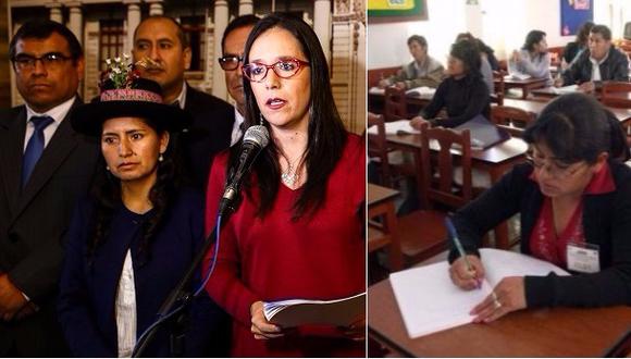 El congresista del Nuevo Perú Édgar Ochoa (primero de la izquierda), con el apoyo de sus colegas de bancada ha presentado un proyecto de ley para impedir que los docentes que desaprueben por tercera vez la evaluación magisterial sean despedidos.