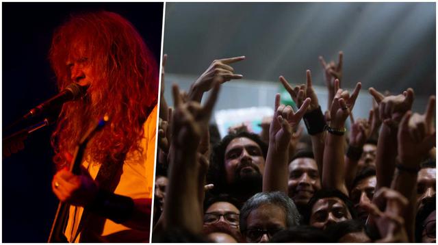 A la izquierda Dave Mustaine, fundador de Megadeth. A la derecha, el público limeño, minutos antes del show.