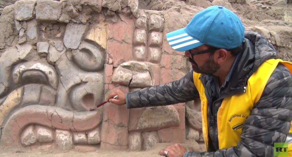 Los arqueólogos descubrieron dos antiguos frisos en la huaca Garagay, un complejo arqueológico de la capital peruana. (Fotocaptura: YouTube)