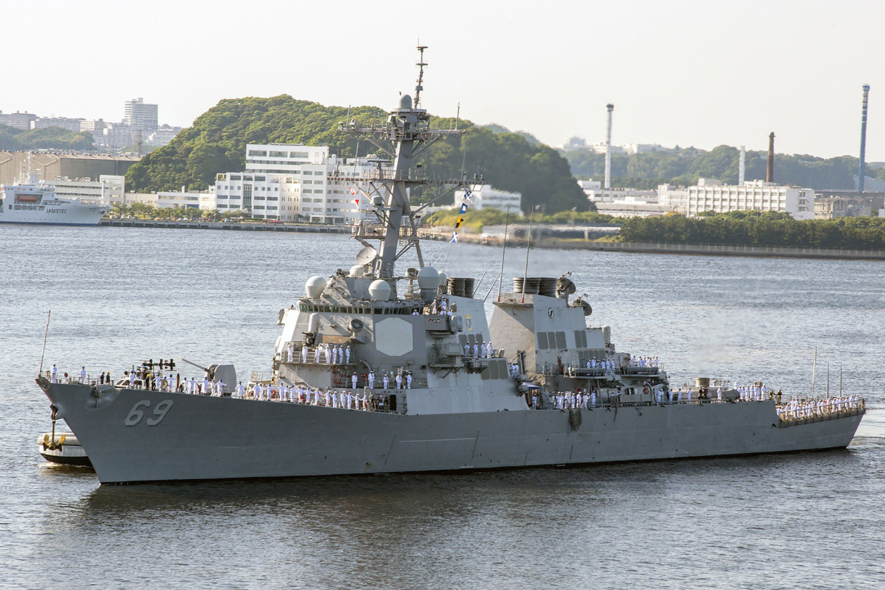 This U.S. Navy file photo taken on May 22, 2018 shows the Arleigh Burke-class guided-missile destroyer USS Milius (DDG 69) as it arrives in Yokosuka, Japan.  (AFP).