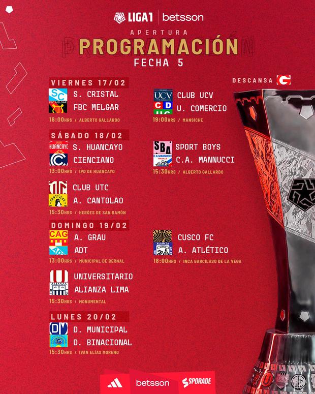 Programación de la fecha 5 del Torneo Apertura de Liga 1 2023.