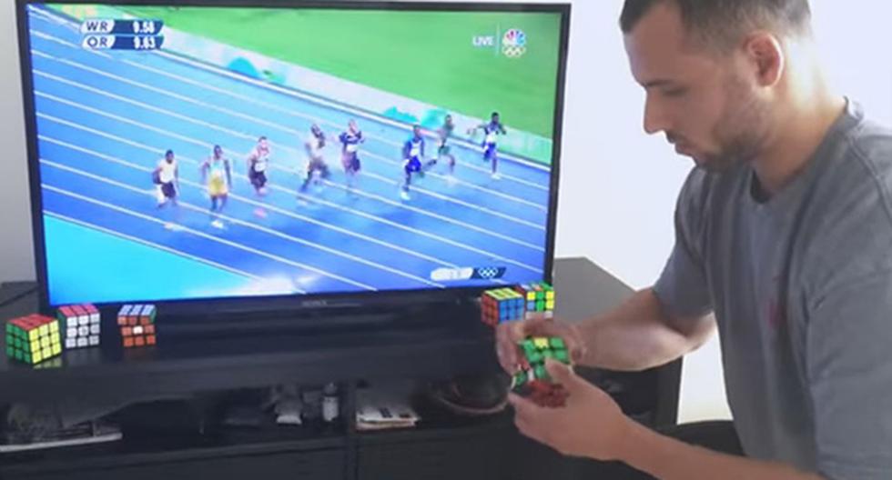 Anthony Brooks armó cubo de Rubik antes que Usain Bolt gane los 100 metros. (Foto: Captura YouTube)