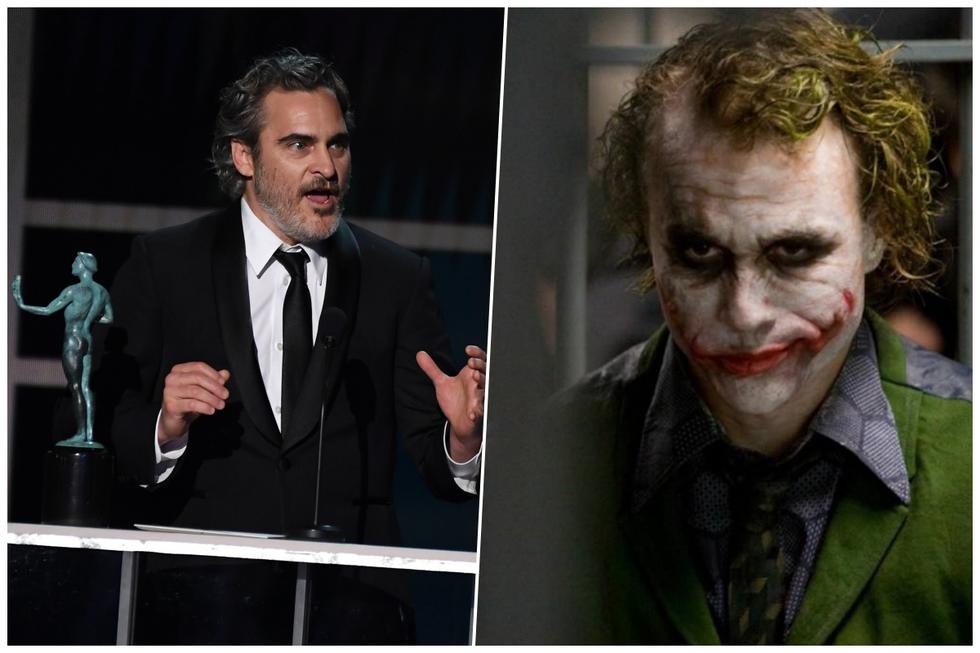 SAG Awards. Joaquin Phoenix en el estrado de los Screen Actors Guild Awards, donde se llevò el premio a Mejor actor de cine por "Joker". Allí mencionó al anterior intérprete del personaje, Heath Ledger. Foto: AFP.