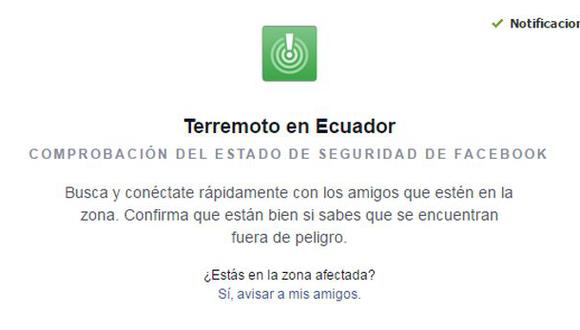 Facebook activó Security Check por terremoto de Ecuador
