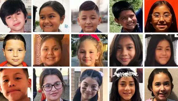 Algunos de los niños que murieron en la masacre de la escuela de Uvalde. Fotos publicadas por familiares en redes sociales. (BBC MUndo).