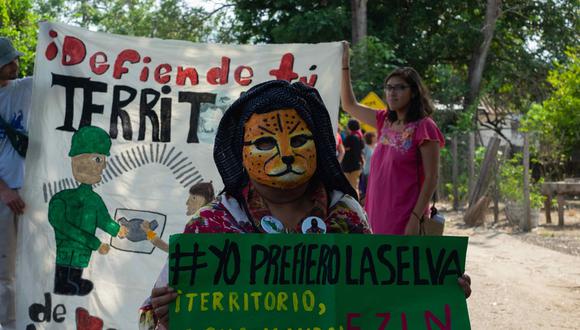 Opositores al Tren Maya que participaron en la Caravana El Sur Resiste, realizada entre abril y mayo de 2023. Foto: Isabel Mateos.