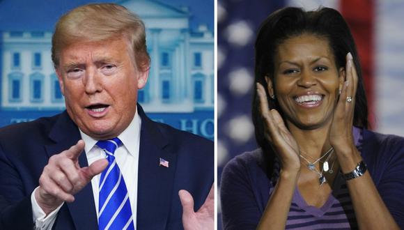 El margen de error del sondeo es de ± 4 con un nivel de confianza del 95%. En la imagen, Donald Trump y Michelle Obama. (AFP / MANDEL NGAN -  EMMANUEL DUNAND).
