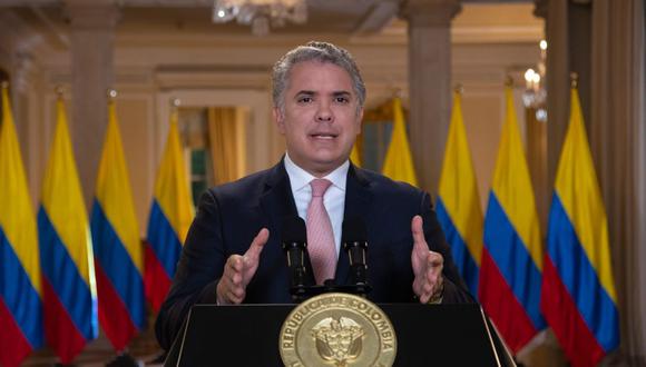 Fotografía cedida por la Presidencia de Colombia del mandatario Iván Duque durante su intervención, hoy, ante la 75 Asamblea General de la Organización de las Naciones Unidas (ONU). (EFE/Presidencia de Colombia).