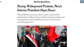Así informa la prensa mundial sobre la renuncia de Manuel Merino tras las masivas protestas en el Perú
