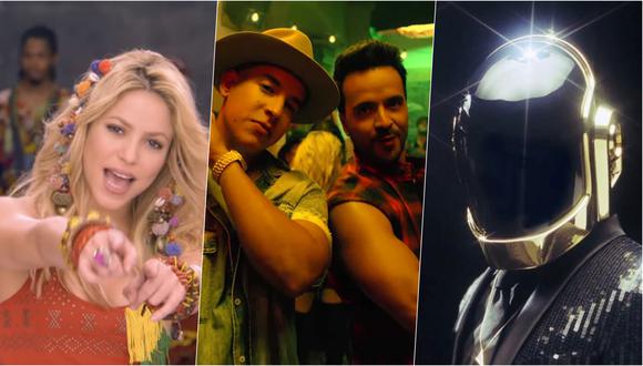 Shakira, Luis Fonsi, Daddy Yankee y Daft Punk están entre los artistas cuyas canciones definieron la década. Fotos: Difusión.