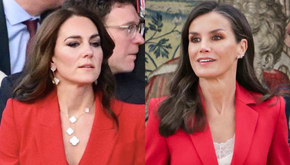 El rojo parece haberse convertido en el color favorito de la realeza luego haberse visto a Kate Middleton y la reina Letizia luciendo similares atuendos en distintas ocasiones.
(Fotos: IG @the_princess__of_wales, IG @spain_royal)