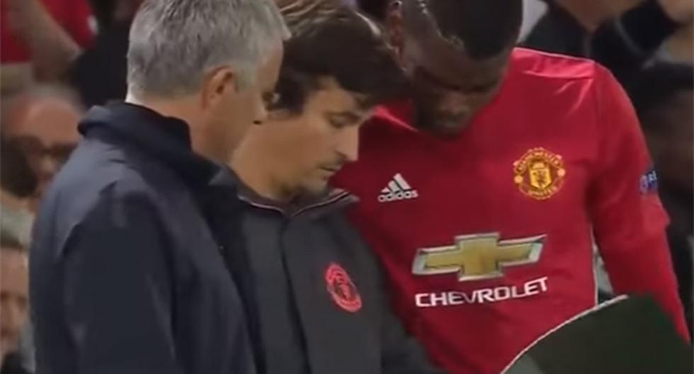 José Mourinho protagonizó un álgido momento con sus asistentes del Manchester United, por un problema con la ubicación de Paul Pogba en el campo de juego. (Foto: Captura - YouTube)