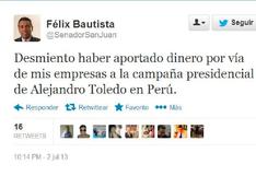 Félix Bautista: “No aporté dinero para la campaña presidencial de Alejandro Toledo”