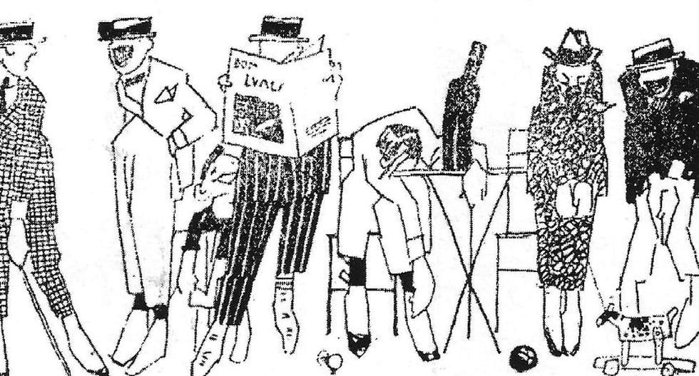 Asiduos clientes del Palais Concert según los trazos de Benavides Gárate en ilustración de 1918. (Foto: Caricatura en el Perú/Raúl Rivera Escobar)