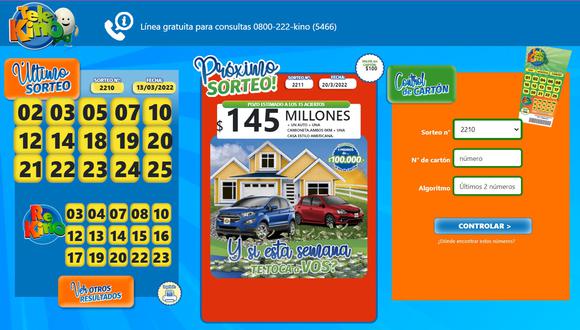 Sorteo Telekino del 20 de marzo 2022: resultados y números ganadores de la lotería (Foto: captura/Telekino.com)