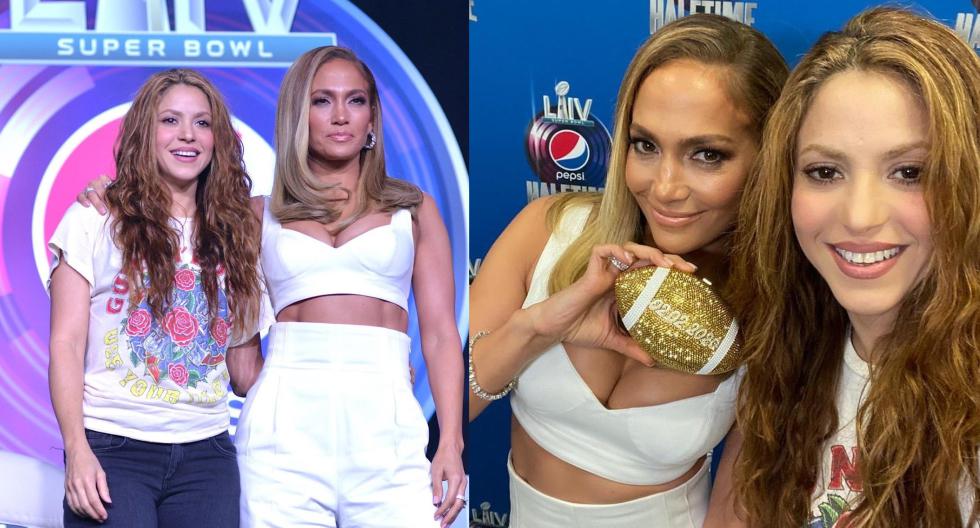 Jlo y Shakira se presentarán en la edición numero 54 del Super Bowl. Las cantantes acudieron a la rueda de prenda con outfits de color blanco. Recorre la galería para más detalles. (Foto: AFP)