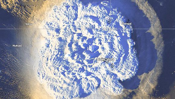 Una imagen satelital entregada por los Servicios Meteorológicos de Tonga, Gobierno de Tonga, muestra una erupción explosiva del volcán Hunga Tonga-Hunga Ha'apai, ubicado en el Reino del Pacífico Sur de Tonga, 15 de enero de 2022. (Foto: EFE/EPA/TONGA METEOROLOGICAL SERVICES HANDOUT)